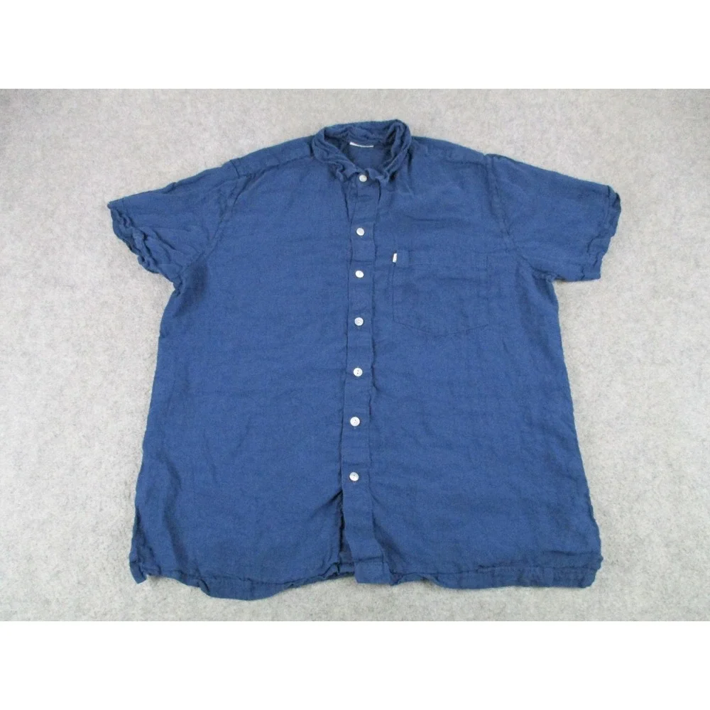 ANOKHI Shirt Mens Extra Large Blue Linen Button Up Relaxed Breathable Camp